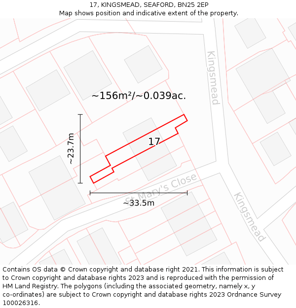 17, KINGSMEAD, SEAFORD, BN25 2EP: Plot and title map