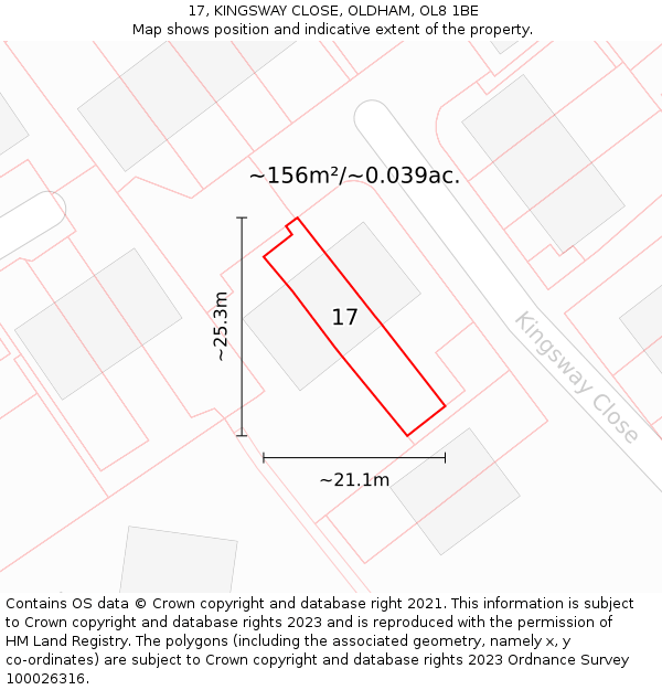 17, KINGSWAY CLOSE, OLDHAM, OL8 1BE: Plot and title map