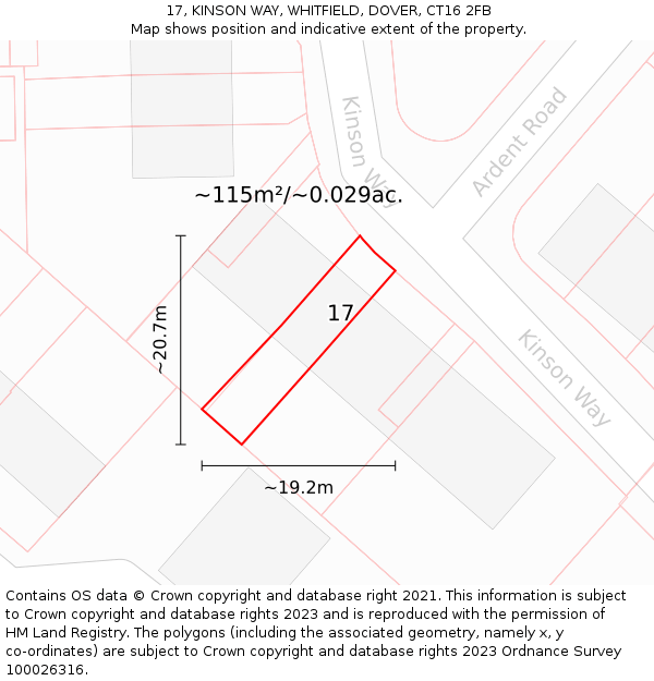 17, KINSON WAY, WHITFIELD, DOVER, CT16 2FB: Plot and title map