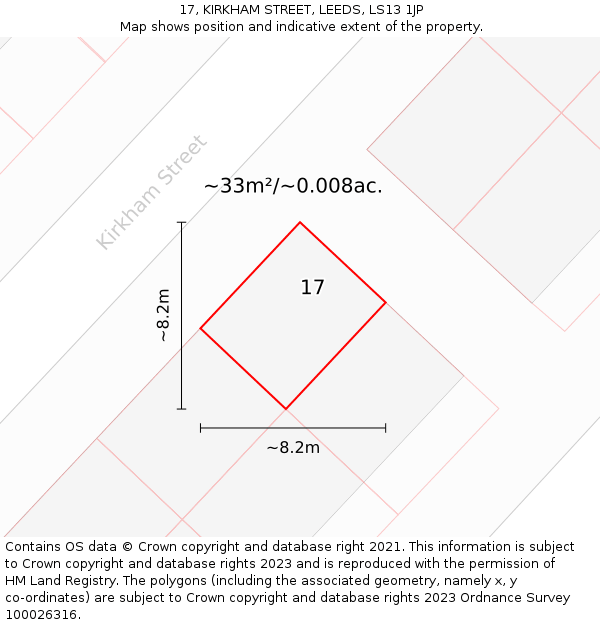 17, KIRKHAM STREET, LEEDS, LS13 1JP: Plot and title map