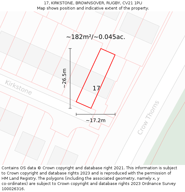 17, KIRKSTONE, BROWNSOVER, RUGBY, CV21 1PU: Plot and title map