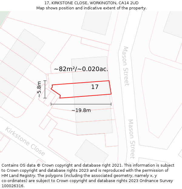 17, KIRKSTONE CLOSE, WORKINGTON, CA14 2UD: Plot and title map