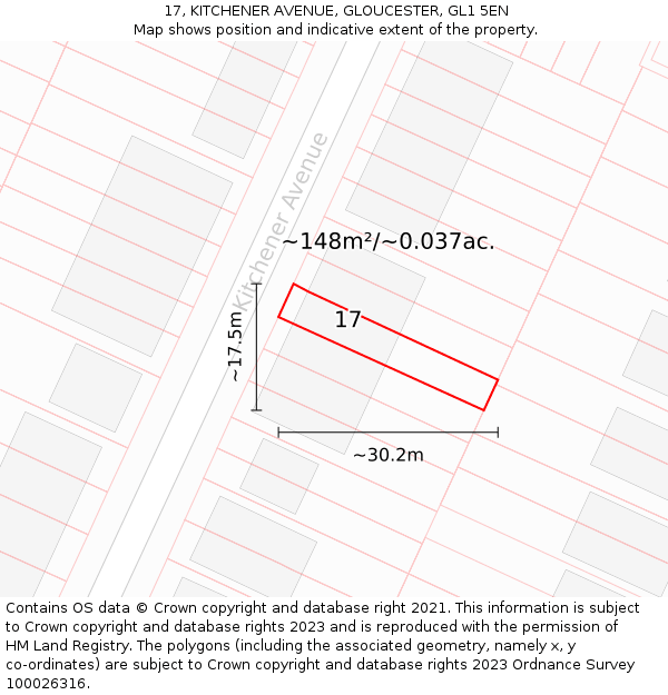 17, KITCHENER AVENUE, GLOUCESTER, GL1 5EN: Plot and title map