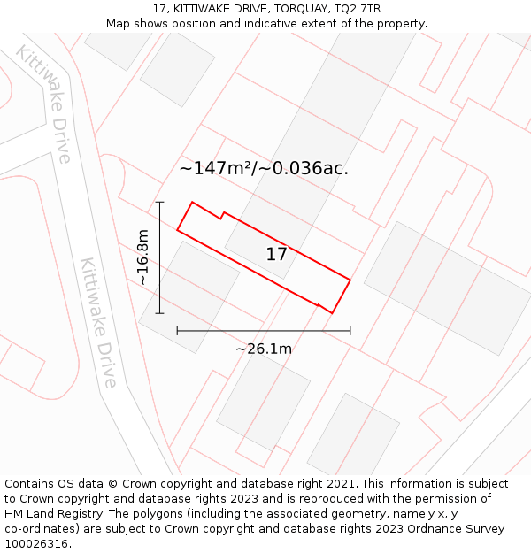 17, KITTIWAKE DRIVE, TORQUAY, TQ2 7TR: Plot and title map