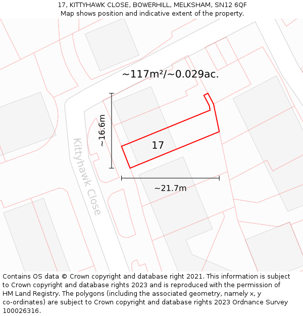 17, KITTYHAWK CLOSE, BOWERHILL, MELKSHAM, SN12 6QF: Plot and title map