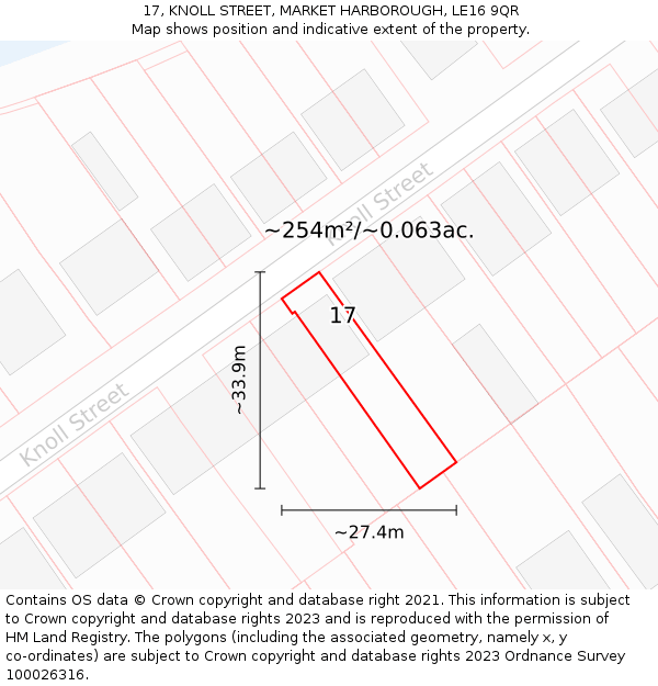 17, KNOLL STREET, MARKET HARBOROUGH, LE16 9QR: Plot and title map