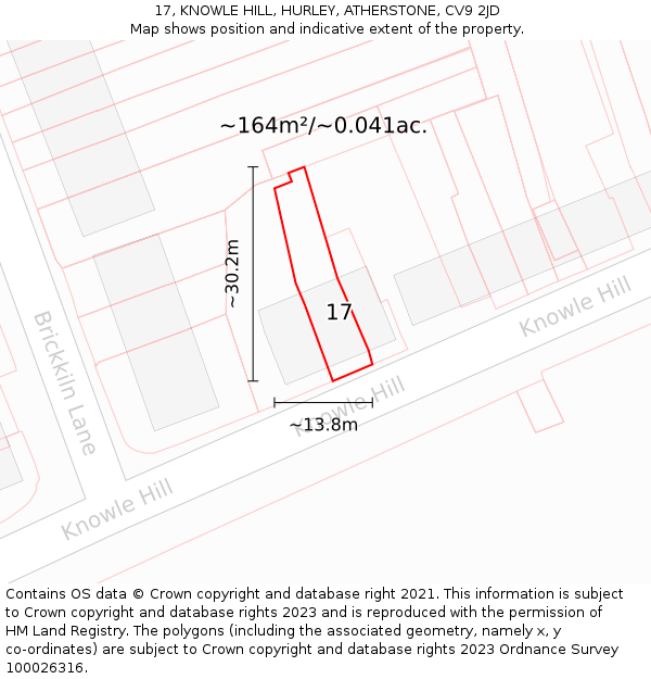 17, KNOWLE HILL, HURLEY, ATHERSTONE, CV9 2JD: Plot and title map