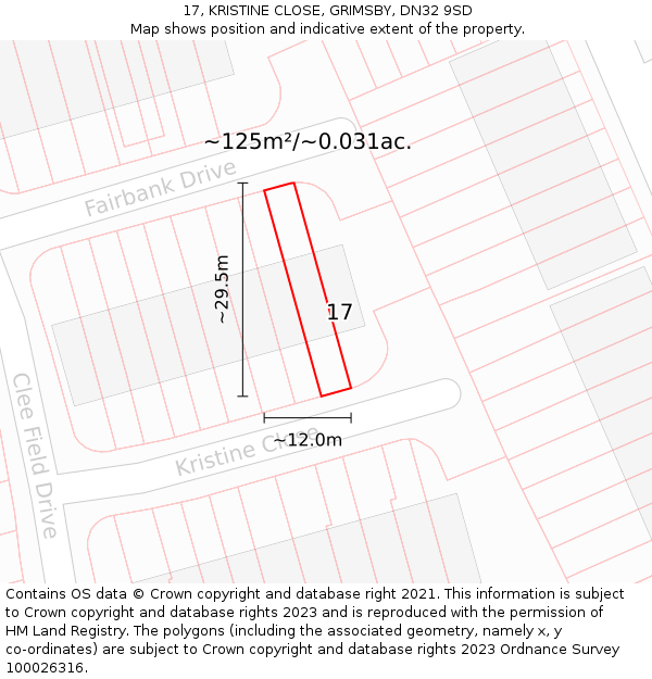 17, KRISTINE CLOSE, GRIMSBY, DN32 9SD: Plot and title map
