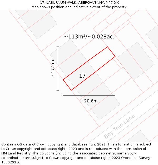 17, LABURNUM WALK, ABERGAVENNY, NP7 5JX: Plot and title map