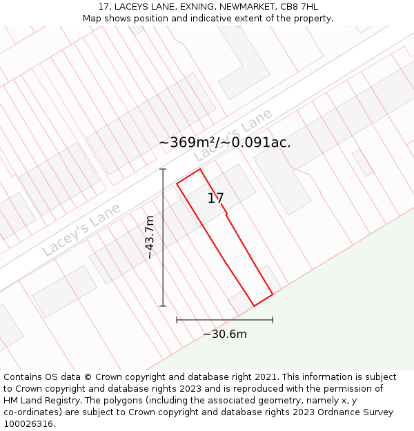 17, LACEYS LANE, EXNING, NEWMARKET, CB8 7HL: Plot and title map