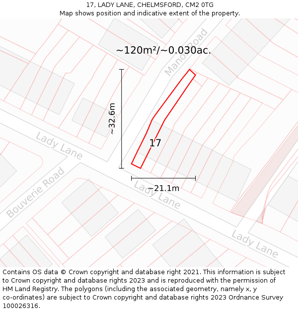 17, LADY LANE, CHELMSFORD, CM2 0TG: Plot and title map