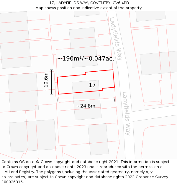 17, LADYFIELDS WAY, COVENTRY, CV6 4PB: Plot and title map