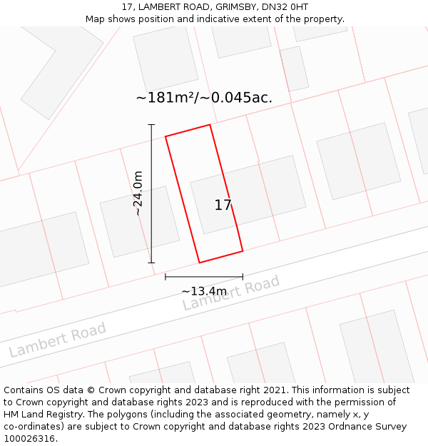 17, LAMBERT ROAD, GRIMSBY, DN32 0HT: Plot and title map