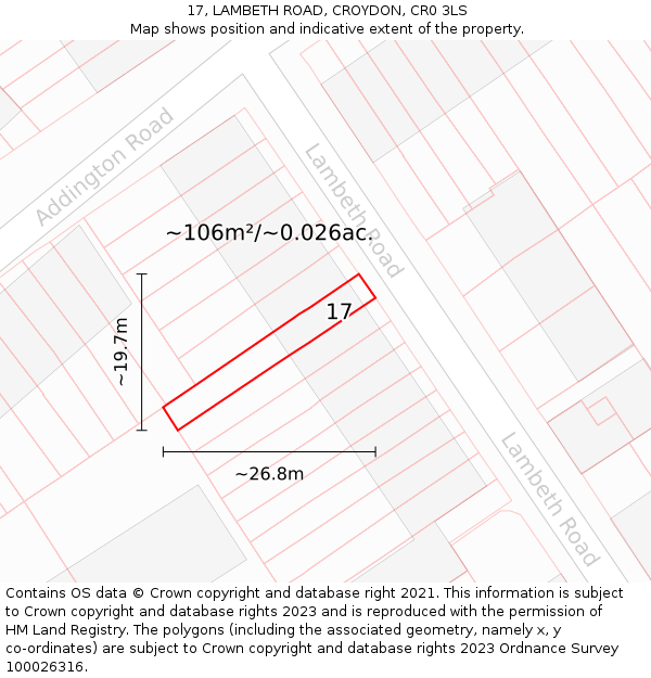 17, LAMBETH ROAD, CROYDON, CR0 3LS: Plot and title map