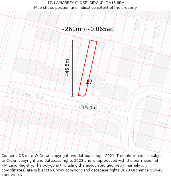 17, LAMORBEY CLOSE, SIDCUP, DA15 8BA: Plot and title map