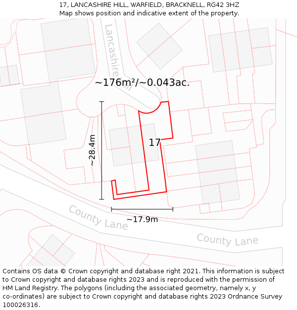 17, LANCASHIRE HILL, WARFIELD, BRACKNELL, RG42 3HZ: Plot and title map