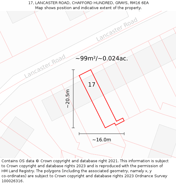 17, LANCASTER ROAD, CHAFFORD HUNDRED, GRAYS, RM16 6EA: Plot and title map