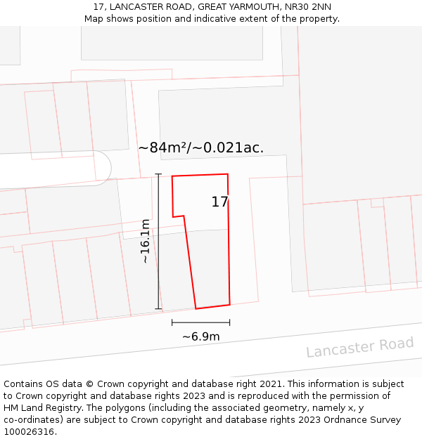 17, LANCASTER ROAD, GREAT YARMOUTH, NR30 2NN: Plot and title map