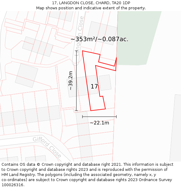 17, LANGDON CLOSE, CHARD, TA20 1DP: Plot and title map