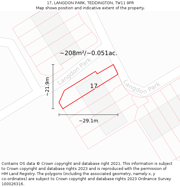 17, LANGDON PARK, TEDDINGTON, TW11 9PR: Plot and title map