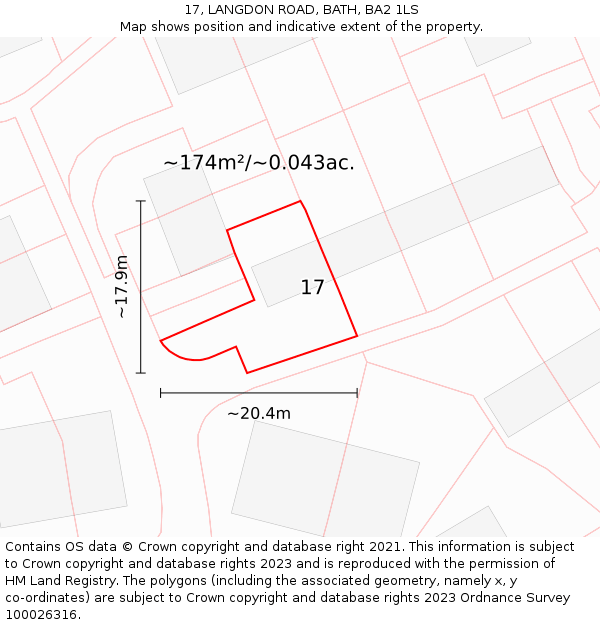 17, LANGDON ROAD, BATH, BA2 1LS: Plot and title map