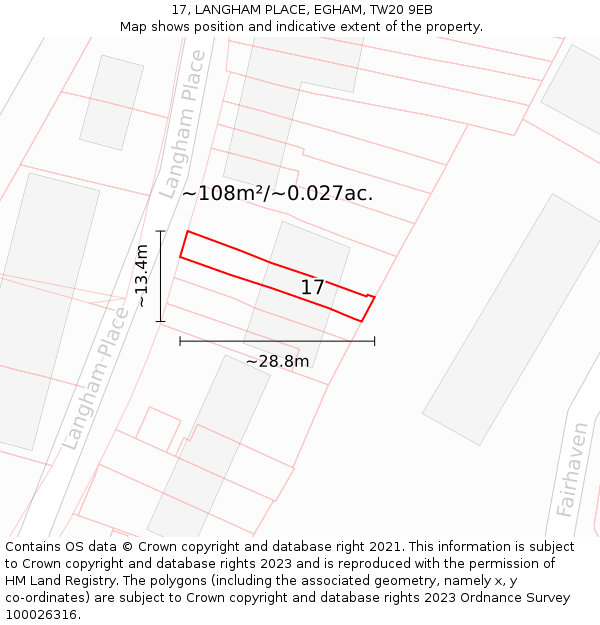 17, LANGHAM PLACE, EGHAM, TW20 9EB: Plot and title map