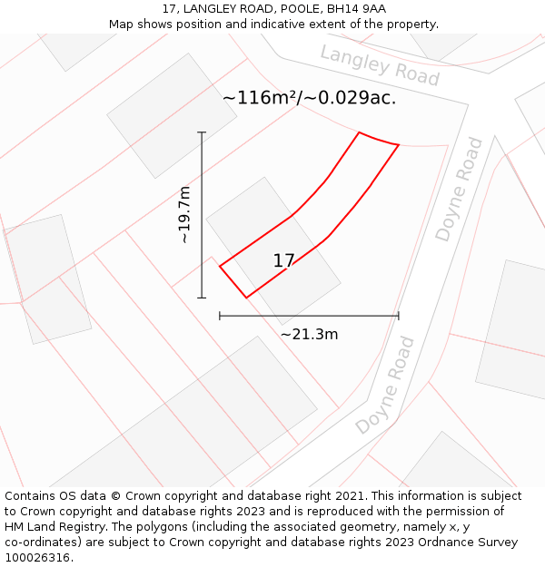 17, LANGLEY ROAD, POOLE, BH14 9AA: Plot and title map