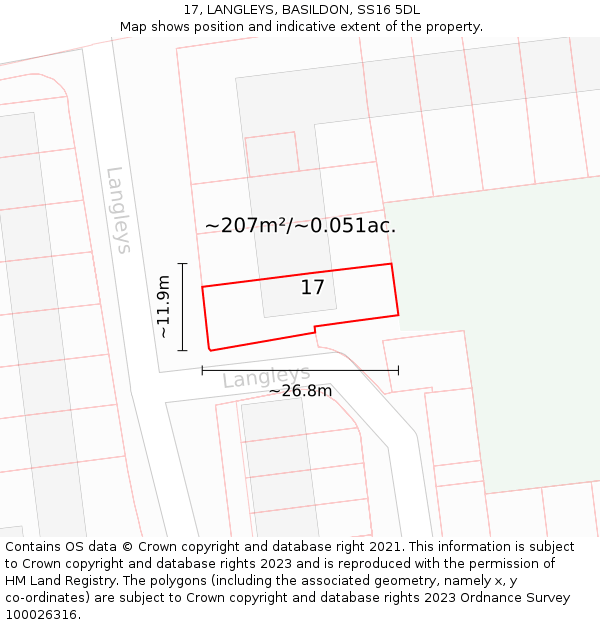 17, LANGLEYS, BASILDON, SS16 5DL: Plot and title map