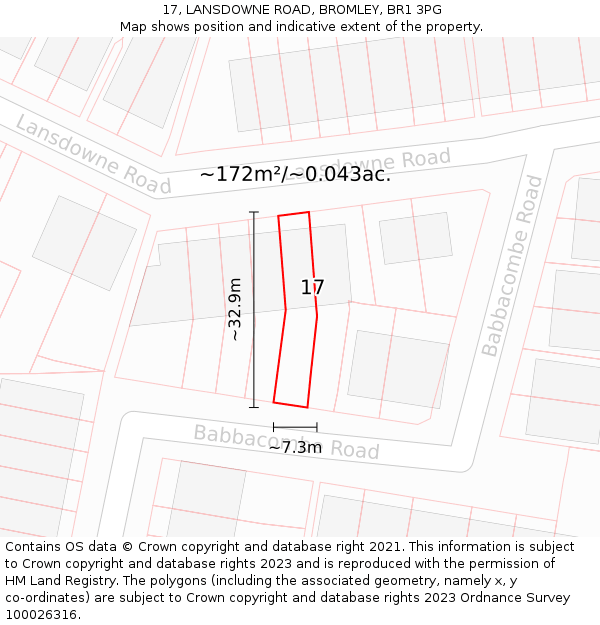 17, LANSDOWNE ROAD, BROMLEY, BR1 3PG: Plot and title map
