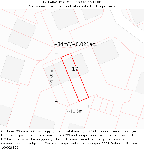 17, LAPWING CLOSE, CORBY, NN18 8DJ: Plot and title map