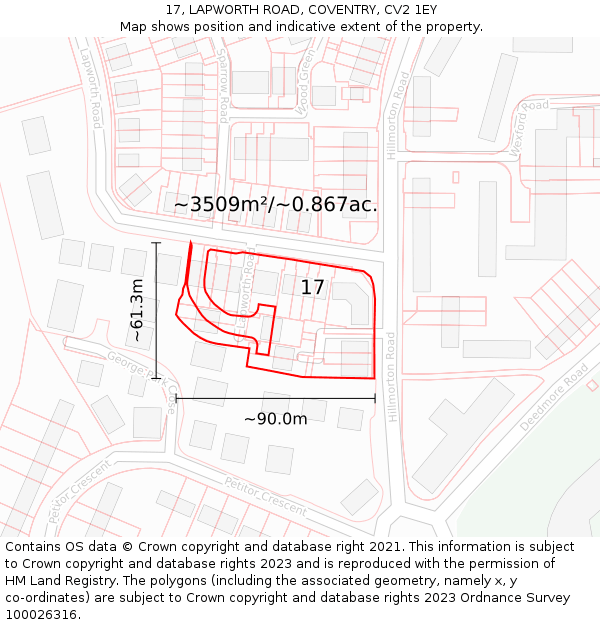 17, LAPWORTH ROAD, COVENTRY, CV2 1EY: Plot and title map