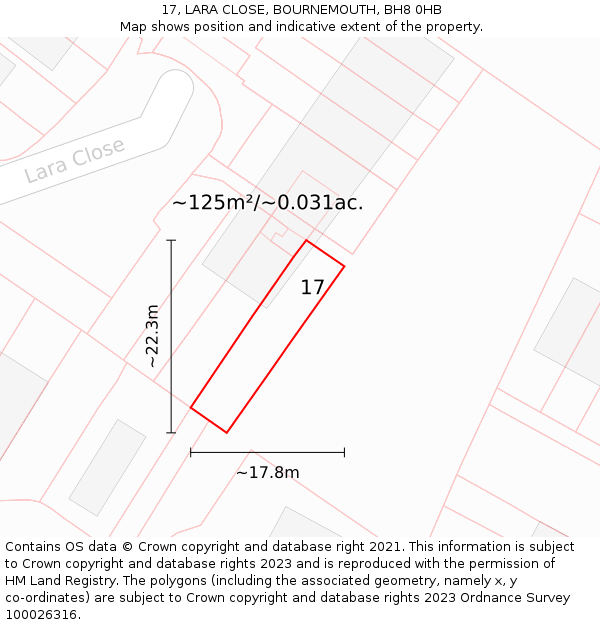 17, LARA CLOSE, BOURNEMOUTH, BH8 0HB: Plot and title map