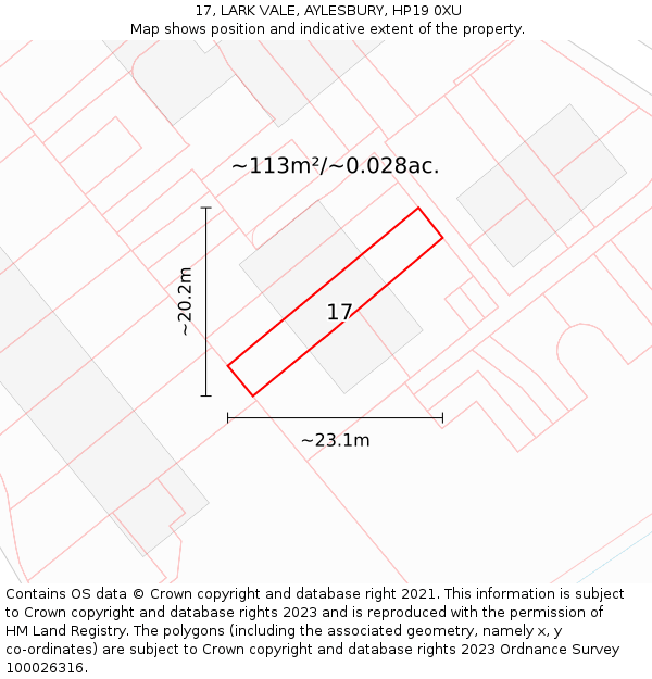 17, LARK VALE, AYLESBURY, HP19 0XU: Plot and title map