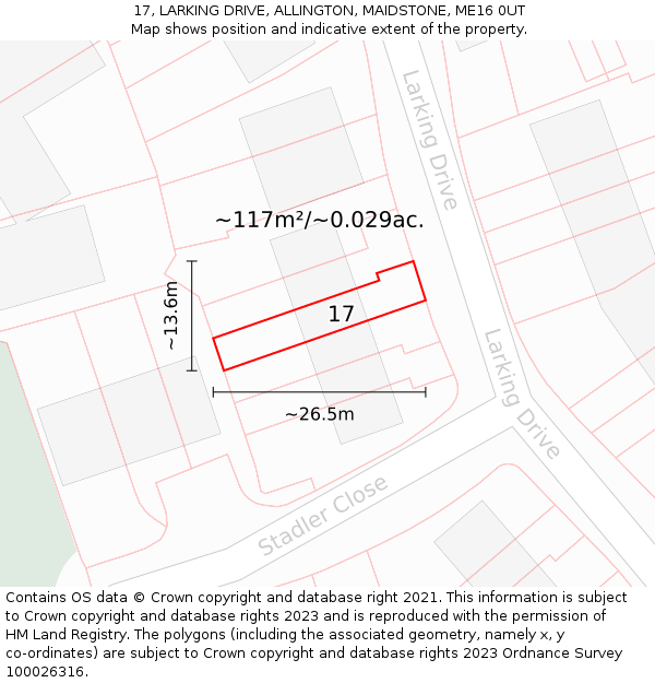 17, LARKING DRIVE, ALLINGTON, MAIDSTONE, ME16 0UT: Plot and title map