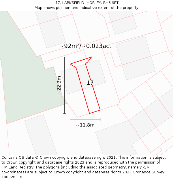 17, LARKSFIELD, HORLEY, RH6 9ET: Plot and title map
