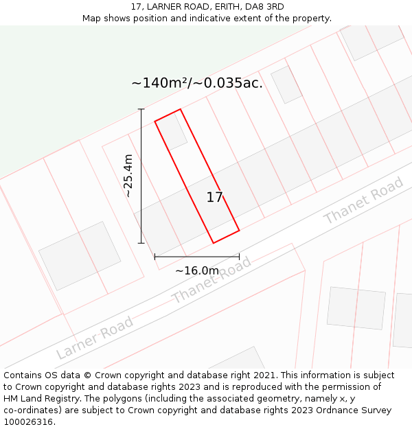 17, LARNER ROAD, ERITH, DA8 3RD: Plot and title map