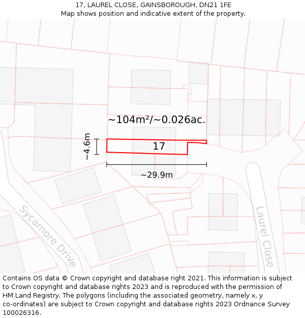 17, LAUREL CLOSE, GAINSBOROUGH, DN21 1FE: Plot and title map