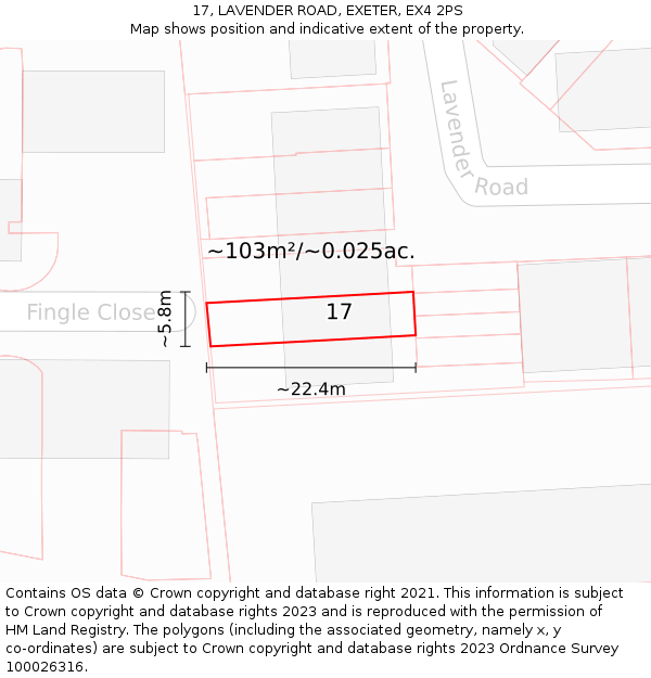 17, LAVENDER ROAD, EXETER, EX4 2PS: Plot and title map