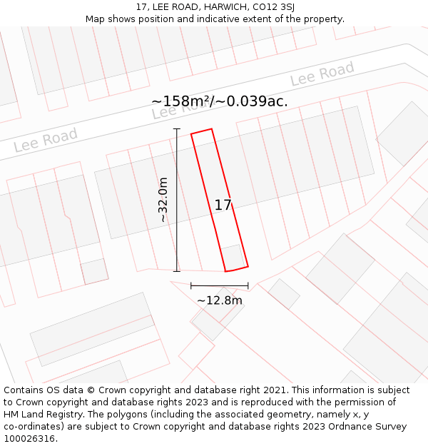 17, LEE ROAD, HARWICH, CO12 3SJ: Plot and title map