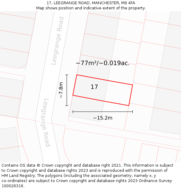 17, LEEGRANGE ROAD, MANCHESTER, M9 4FA: Plot and title map