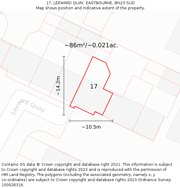 17, LEEWARD QUAY, EASTBOURNE, BN23 5UD: Plot and title map
