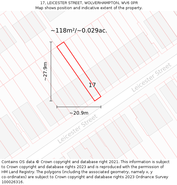 17, LEICESTER STREET, WOLVERHAMPTON, WV6 0PR: Plot and title map