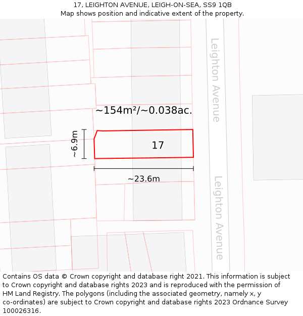 17, LEIGHTON AVENUE, LEIGH-ON-SEA, SS9 1QB: Plot and title map