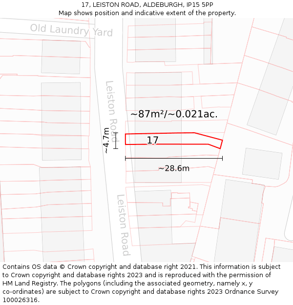 17, LEISTON ROAD, ALDEBURGH, IP15 5PP: Plot and title map