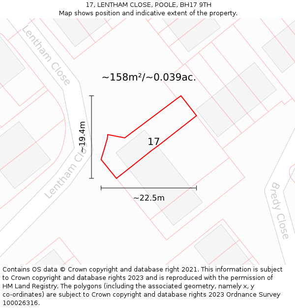 17, LENTHAM CLOSE, POOLE, BH17 9TH: Plot and title map