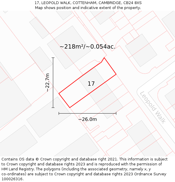 17, LEOPOLD WALK, COTTENHAM, CAMBRIDGE, CB24 8XS: Plot and title map