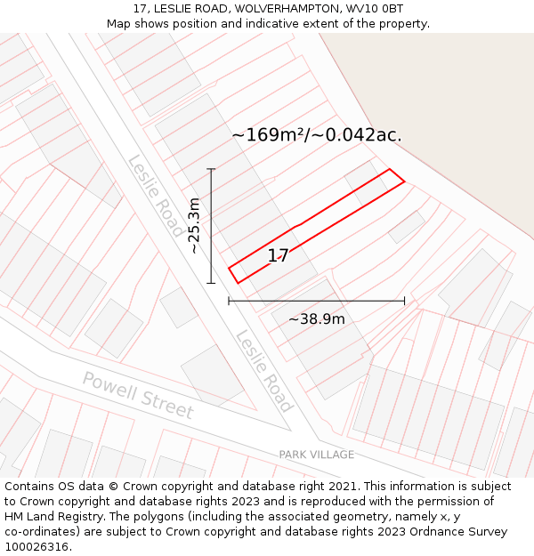 17, LESLIE ROAD, WOLVERHAMPTON, WV10 0BT: Plot and title map