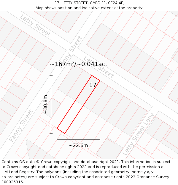 17, LETTY STREET, CARDIFF, CF24 4EJ: Plot and title map