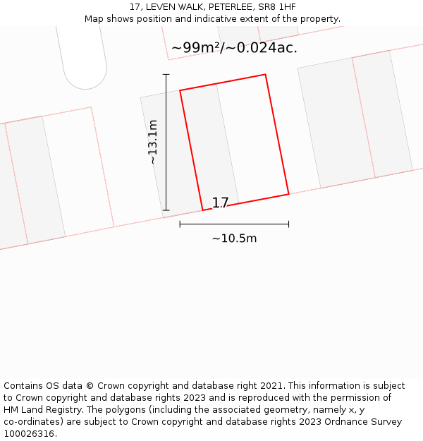 17, LEVEN WALK, PETERLEE, SR8 1HF: Plot and title map