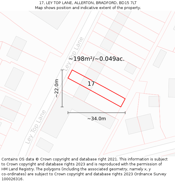 17, LEY TOP LANE, ALLERTON, BRADFORD, BD15 7LT: Plot and title map